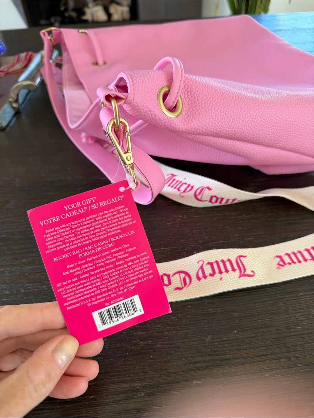 Juicy Couture Bright Pink Drawstring Hobo with Branded Strap - Picture 3 of 4